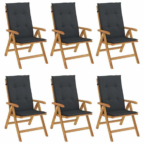 Maison Chic Lot de 6 Chaises de jardin inclinables,Fauteuil d'extérieur et coussins bois teck -MN74621