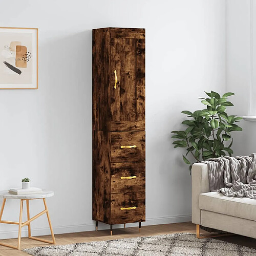 vidaXL Buffet haut Chêne fumé 34,5x34x180 cm Bois d'ingénierie