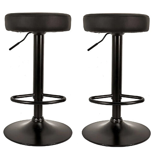 Toilinux Lot de 2 Tabourets de bar Mumford hauteur réglable en simili - Noir