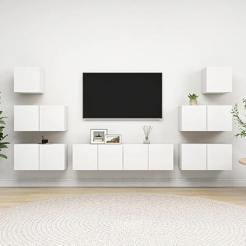 vidaXL Ensemble de meubles TV 8 pcs Blanc Bois d'ingénierie