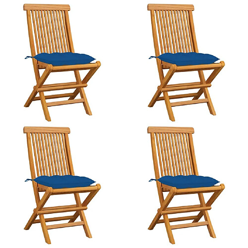 Maison Chic Lot de 4 Chaises de jardin avec coussins | chaises Relax d'extérieur bleu Bois de teck massif -GKD36003