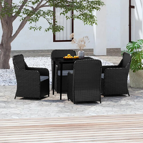 vidaXL Ensemble à manger de jardin avec coussins 5 pcs Noir