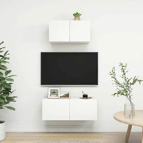 Maison Chic Ensemble de meubles TV 2 pcs | Banc TV Moderne pour salon | Meuble de Rangement - Blanc Aggloméré -MN19118