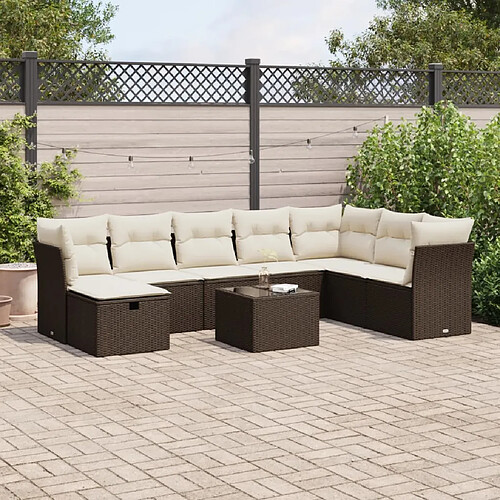 vidaXL Salon de jardin avec coussins 9 pcs marron résine tressée