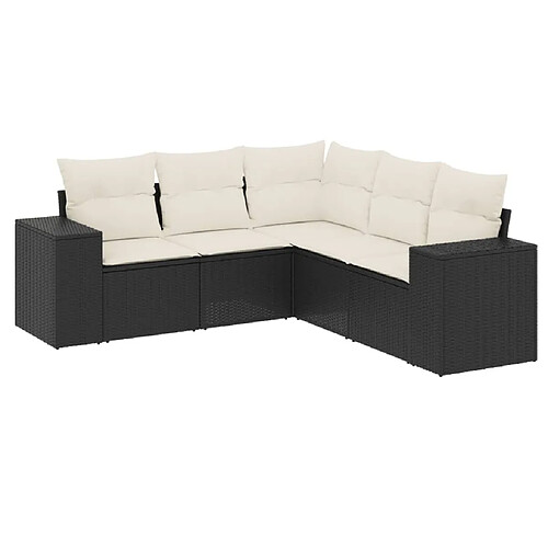 Maison Chic Salon de jardin 5 pcs avec coussins | Ensemble de Table et chaises | Mobilier d'Extérieur noir résine tressée -GKD82845