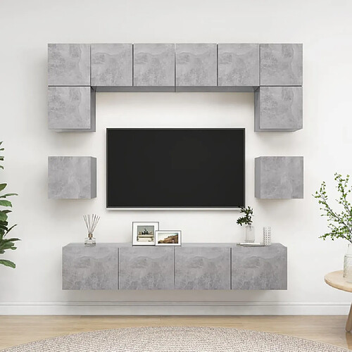 vidaXL Ensemble de meubles TV 8 pcs Gris béton Bois d'ingénierie