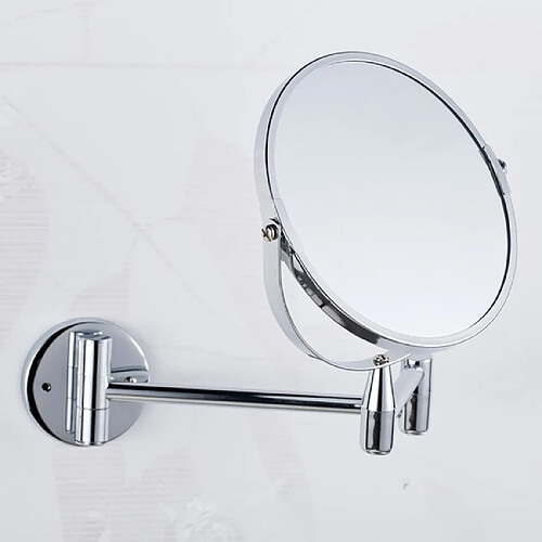 Universal Miroir de maquillage perforé gratuit de 17cm avec 3x agrandissement double face miroir de maquillage extensible rotatif à 360 degrés salle de bains |(Argent)