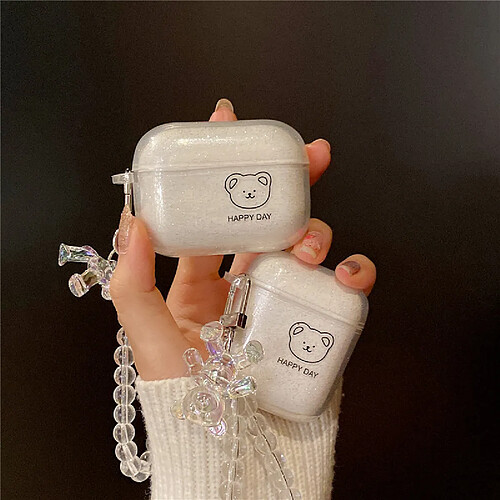 GUPBOO Airpods Coque Housse Étui Protecteur Compatible pour AirPods1/2-Chaîne de perles d'ours scintillant femmes transparentes