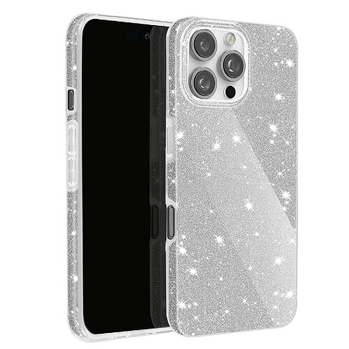 Avizar Coque Paillette pour iPhone 16 Pro Max Hybride Design Glamour Argent