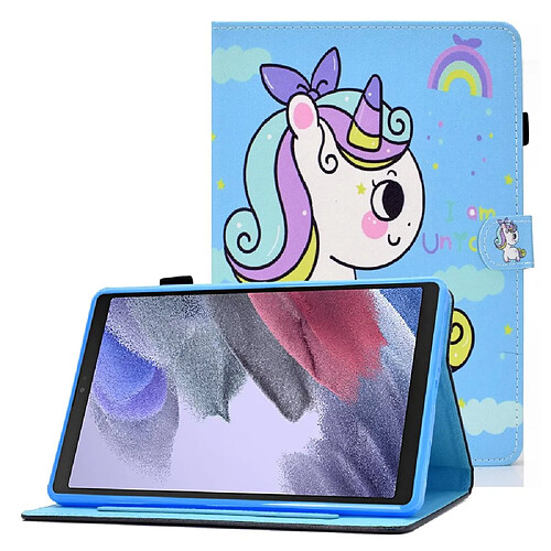 Etui en PU magnétique avec support, porte-cartes et porte-stylo pour Samsung Galaxy Tab A7 Lite 8.7-pouces T220/T225 - Licorne arc-en-ciel