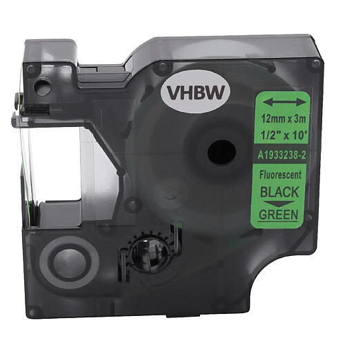 vhbw cassette cartouche 12mm noir sur vert neon pour imprimante d´étiquette Dymo LabelMaker 280, 300, 350, 350D, 360D, 400, 420P, 450