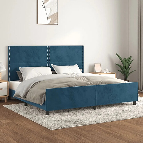 Maison Chic Lit adulte - Cadre Structure de lit avec tête de lit Contemporain Bleu foncé 200x200 cm Velours -MN82198