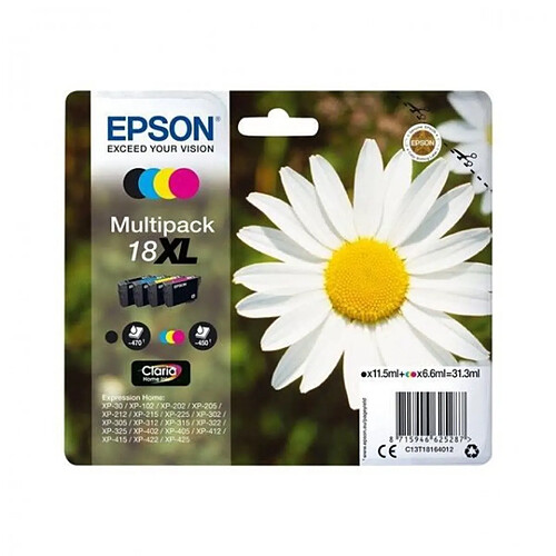 Cartouche d'Encre - Imprimante EPSON Multipack XL T1806 - Pâquerette - Noir, Cyan, Magenta, Jaune (C13T18164012)