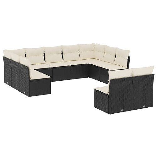 Maison Chic Salon de jardin 11 pcs avec coussins | Ensemble de Table et chaises | Mobilier d'Extérieur noir résine tressée -GKD54934