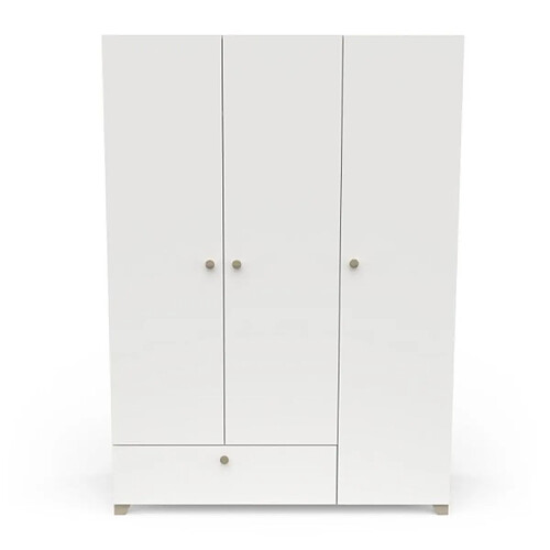 Dansmamaison Armoire penderie + lingère 3 portes battantes 1 tiroir Blanc/Chêne clair - ZILY