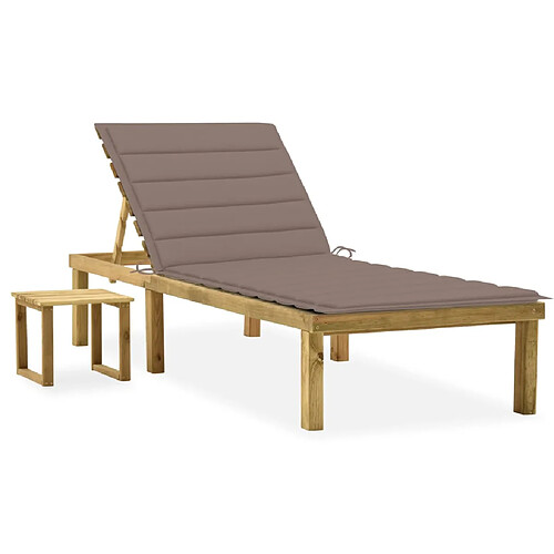 vidaXL Chaise longue de jardin avec table et coussin Pin imprégné