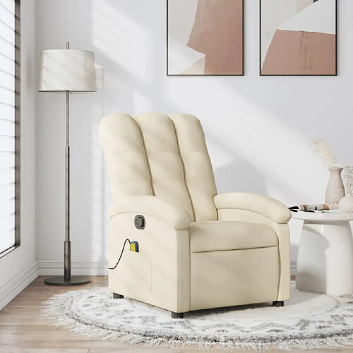 vidaXL Fauteuil de massage inclinable Crème Tissu