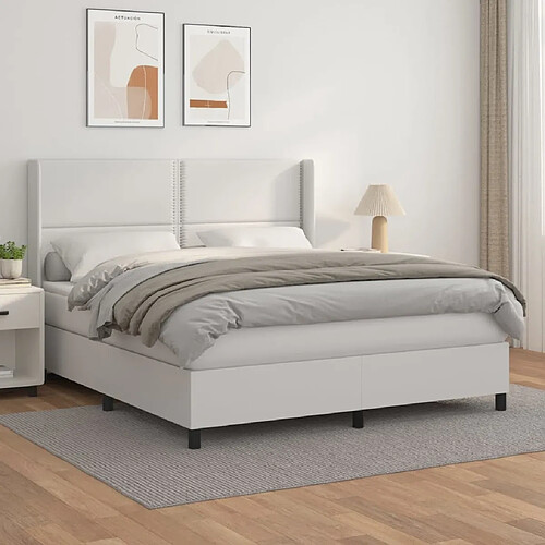 Maison Chic Lit Adulte - Lit simple Lit à sommier tapissier avec matelas moelleux - Meuble de Chambre Blanc 180x200cm Similicuir -MN10998