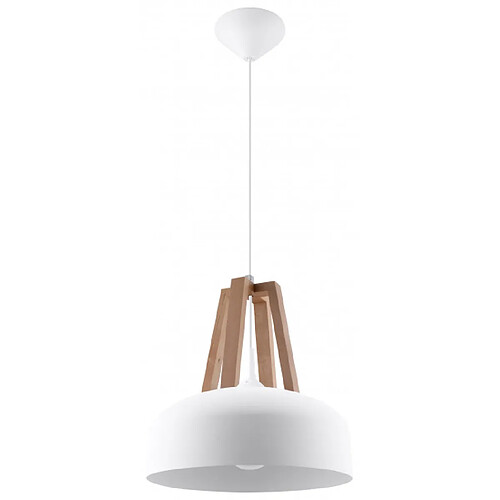 Luminaire Center Suspension CASCO acier/bois/plastique blanc/bois naturel 1 ampoule