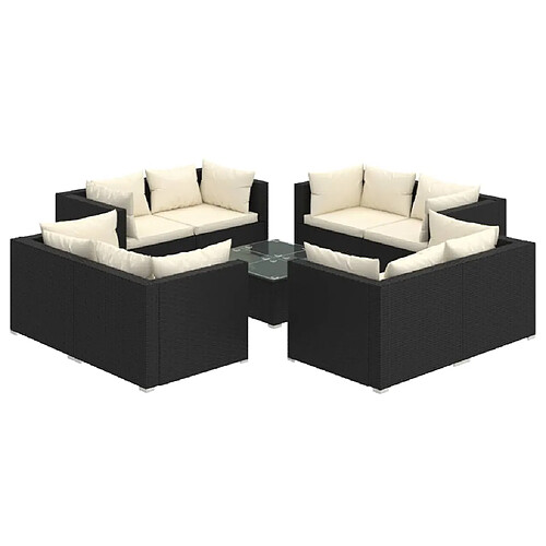 Maison Chic Salon de jardin 9 pcs + coussins - Mobilier/Meubles de jardin - Table et chaises d'extérieur Résine tressée Noir -MN47659