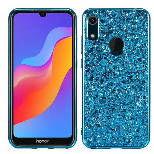 Wewoo Coque TPU antichoc en poudre pailletée pour Huawei Honor Play 8A Bleu