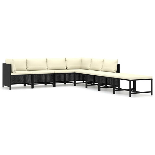 Maison Chic Salon de jardin 8 pcs + coussins - Mobilier/Meubles de jardin - Table et chaises d'extérieur Résine tressée Noir -MN78444