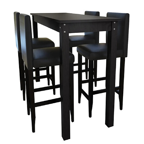 vidaXL Set de 1 table de bar et 4 tabourets noir