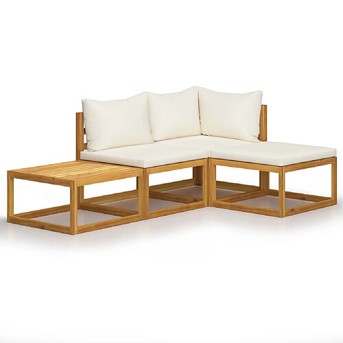 Maison Chic Salon de jardin 4 pcs - Table et chaises d'extérieur - Mobilier/Meubles de jardin Moderne avec coussin Crème Bois d'acacia solide -MN91970