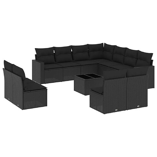 Maison Chic Salon de jardin 12 pcs avec coussins | Ensemble de Table et chaises | Mobilier d'Extérieur noir résine tressée -GKD99088