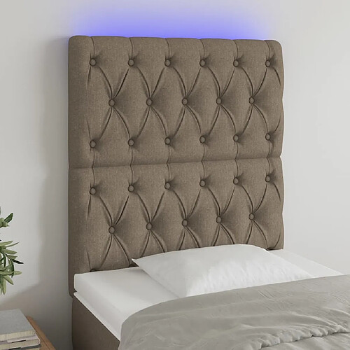 Maison Chic Tête de lit scandinave à LED,meuble de chambre Taupe 80x7x118/128 cm Tissu -MN78505