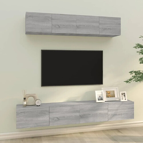 Maison Chic Ensemble de meubles TV 4 pcs | Banc TV Moderne pour salon | Meuble de Rangement - Sonoma gris Bois d'ingénierie -MN71126