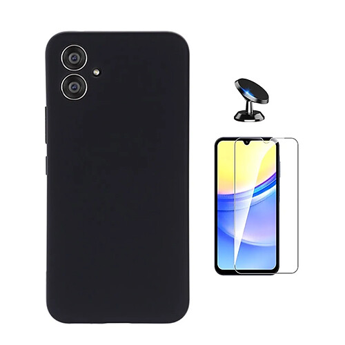 Kit Verre Trempé Clearglass + Housse Silicone Liquide + Support Voiture Magnétique Phonecare Pour Samsung Galaxy A06 - Noir