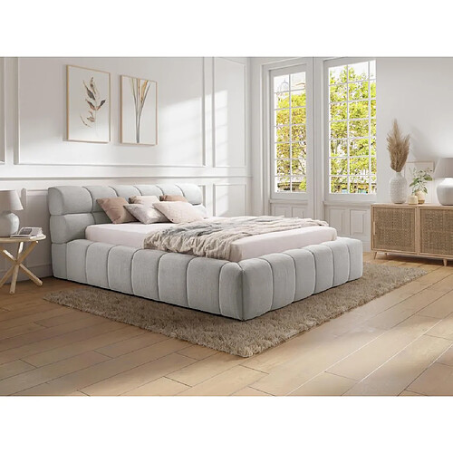 Lit coffre 160 x 200 cm - Tissu - Gris clair + Matelas - FORVIK de Pascal Morabito