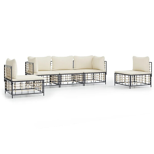 Maison Chic Salon de jardin 5 pcs + coussins - Mobilier/Meubles de jardin - Table et chaises d'extérieur anthracite résine tressée -MN29464