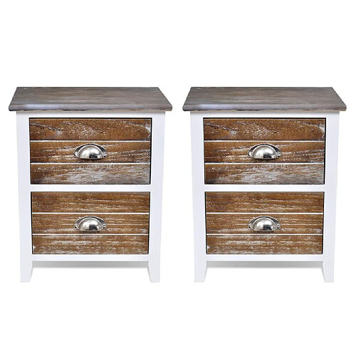 Helloshop26 Table de nuit chevet commode armoire meuble chambre 2 pcs avec 2 tiroirs marron et blanc 1402152