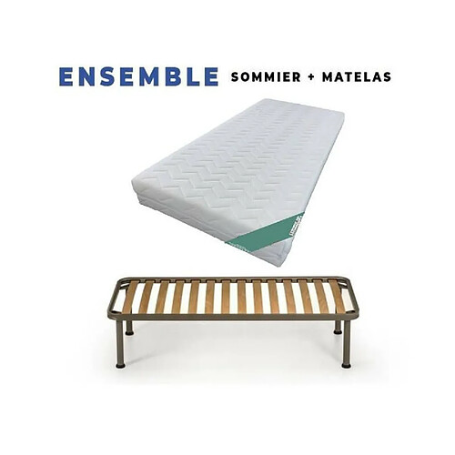 King Of Dreams Literie Matelas 90x190 + Sommier + pieds + Oreiller Mémoire Offerts Mousse Poli Lattex Indéformable Déhoussable Housse Lavable