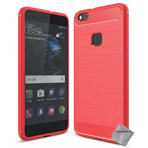 Htdmobiles Coque silicone gel carbone pour Huawei P10 Lite + verre trempe - ROUGE