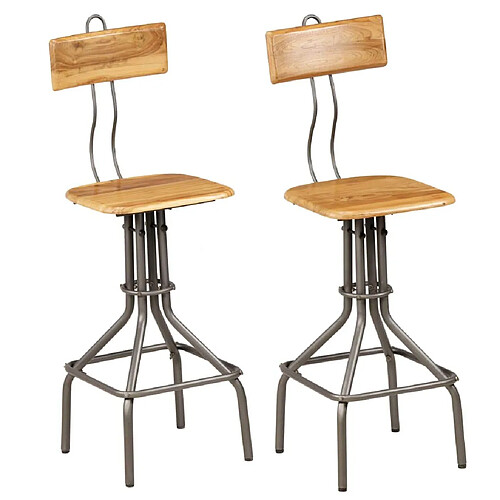 Helloshop26 Lot de deux tabourets de bar design chaise sièges teck recyclé massif 1202129