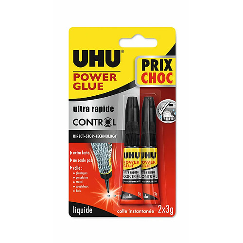 UHU Lot de 2 tubes de colle Liquide Power glue – 2x3 g