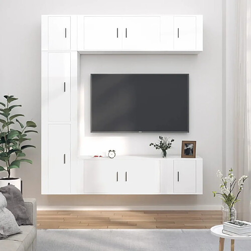 vidaXL Ensemble de meubles TV 7 pcs Blanc brillant Bois d'ingénierie