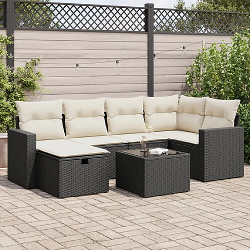 vidaXL Salon de jardin 7 pcs avec coussins noir résine tressée