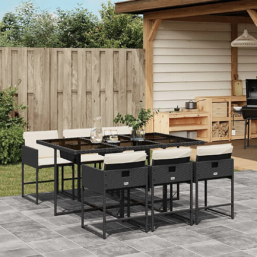 vidaXL Ensemble à manger de jardin coussins 7pcs Noir Résine tressée