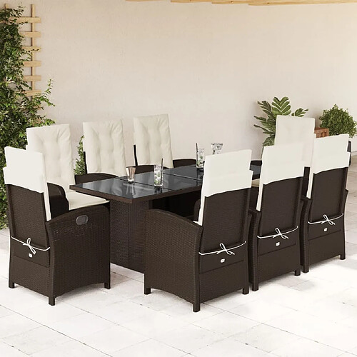 vidaXL Ensemble à manger de jardin et coussins 9 pcs marron poly rotin