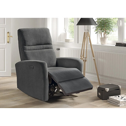 Pegane Fauteuil relax électrique en microfibre couleur Gris foncé - Longueur 77 x Profondeur 84 x Hauteur 109 cm