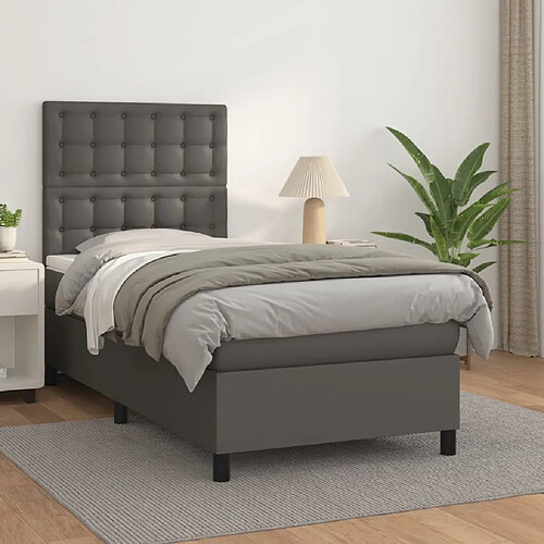 Maison Chic Lit Adulte - Lit simple Lit à sommier tapissier avec matelas moelleux - Meuble de Chambre - Gris 100x200 cm Similicuir -MN82504