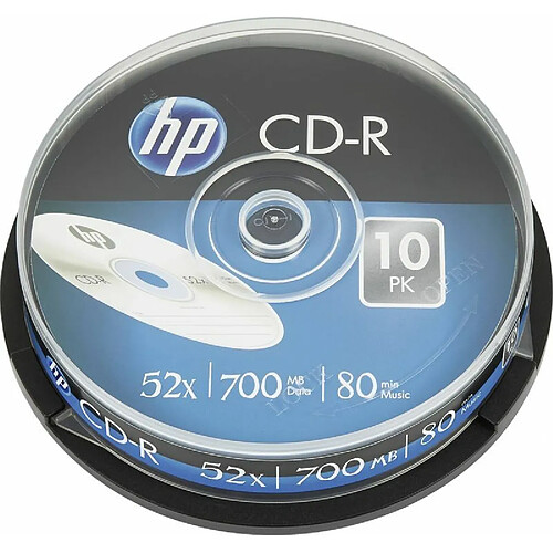 HP CD-R 80Min/700MB/52x Cakebox (10 Disc) - Silver Surface CRE00019