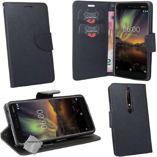 Htdmobiles Housse etui portefeuille pour Nokia 6.1 (2018) + film ecran - NOIR / NOIR