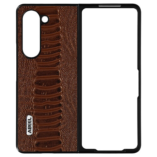 Coque pour Samsung Z Fold 5 Hybride Cuir Véritable Motif Serpent Abeel Marron