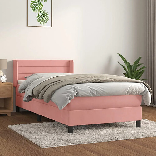 vidaXL Sommier à lattes de lit avec matelas Rose 100x200 cm Velours