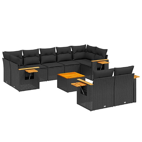 Maison Chic Salon de jardin 10 pcs avec coussins | Ensemble de Table et chaises | Mobilier d'Extérieur noir résine tressée -GKD88909